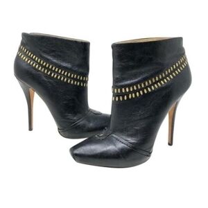 L.a.m.b. Jaycee Black Leather Studded Stiletto Ankle Boots 8.5